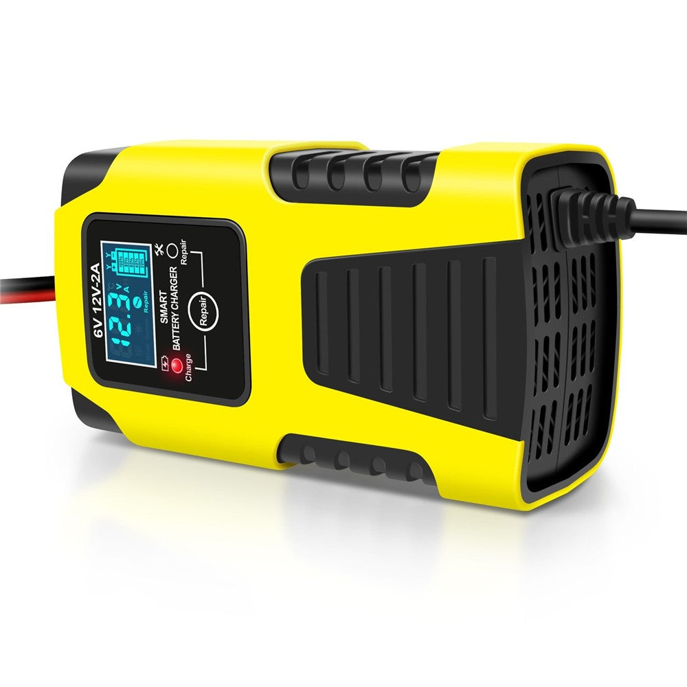 Motorcycle Smart Battery Charger 6V/2A 12V/2A Automatic Trickle Battery Charger Battery Maintainer Battery Desulfator - EU Plug/Yellow