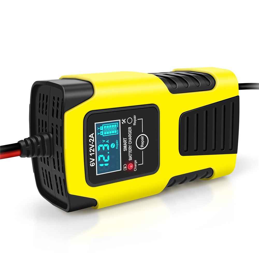 Motorcycle Smart Battery Charger 6V/2A 12V/2A Automatic Trickle Battery Charger Battery Maintainer Battery Desulfator - EU Plug/Yellow