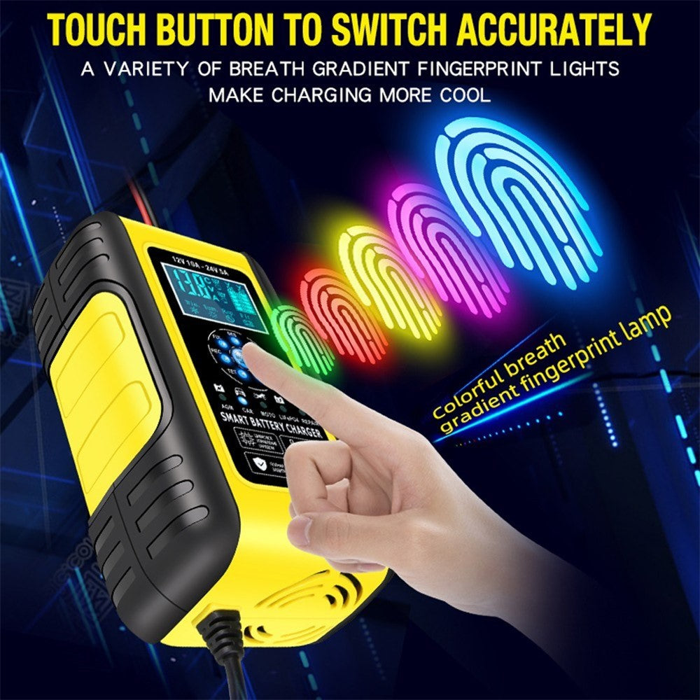 Fully-Automatic Smart Charger 12V/10A 24V/5A Battery MaintainerBattery Desulfator for Car Truck Motorcycle Lawn Mower Boat - US Plug/Yellow