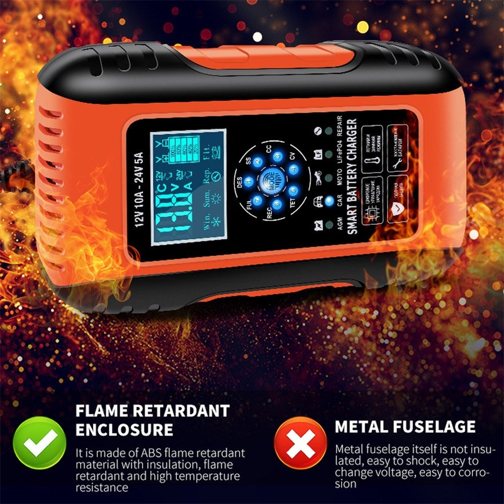 Fully-Automatic Smart Charger 12V/10A 24V/5A Battery MaintainerBattery Desulfator for Car Truck Motorcycle Lawn Mower Boat - US Plug/Red