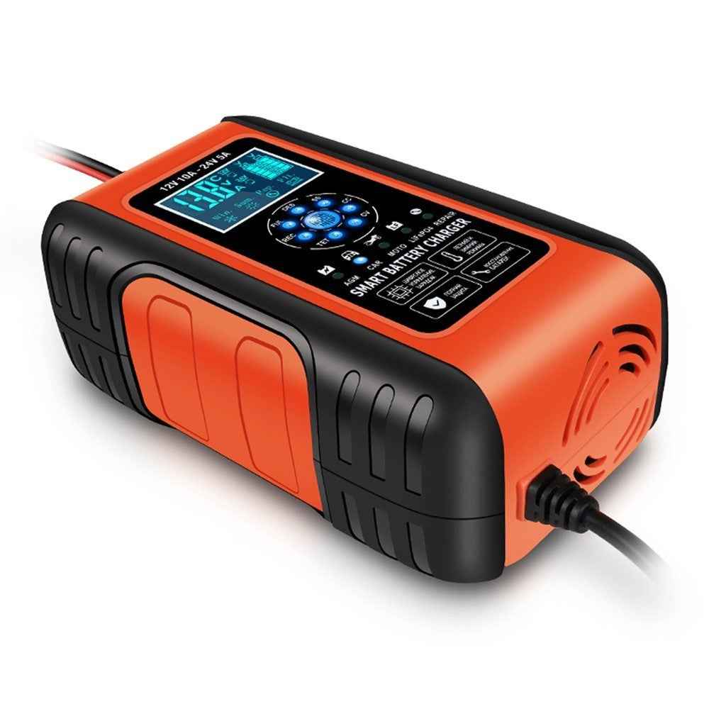 Fully-Automatic Smart Charger 12V/10A 24V/5A Battery MaintainerBattery Desulfator for Car Truck Motorcycle Lawn Mower Boat - US Plug/Red