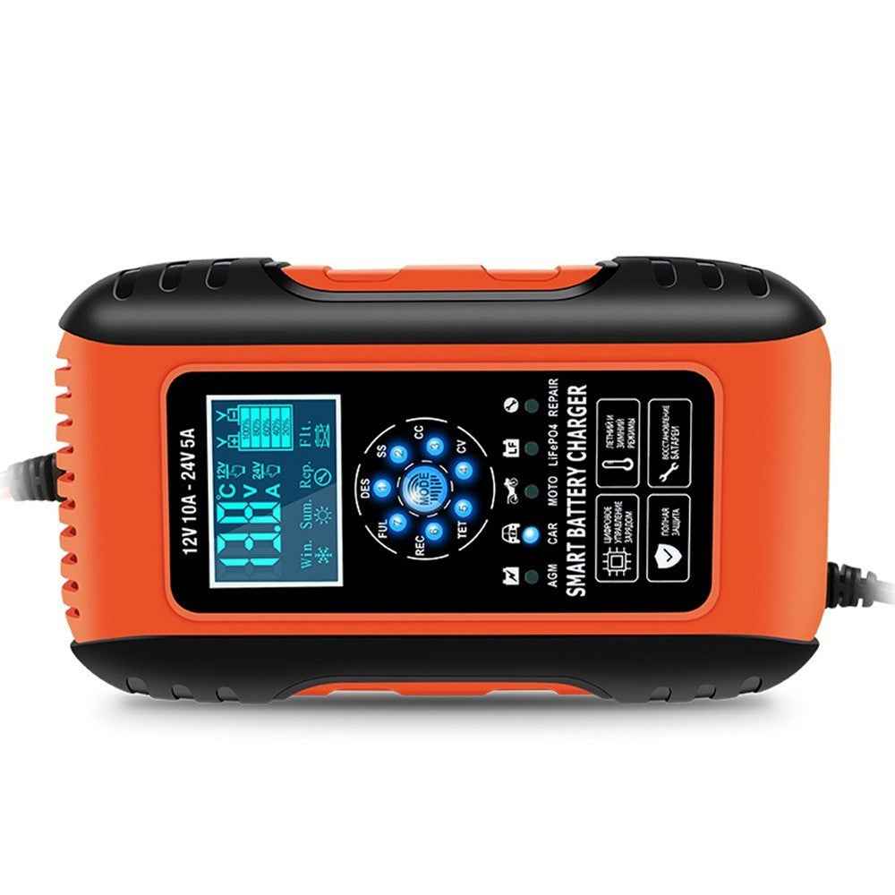 Fully-Automatic Smart Charger 12V/10A 24V/5A Battery MaintainerBattery Desulfator for Car Truck Motorcycle Lawn Mower Boat - US Plug/Red