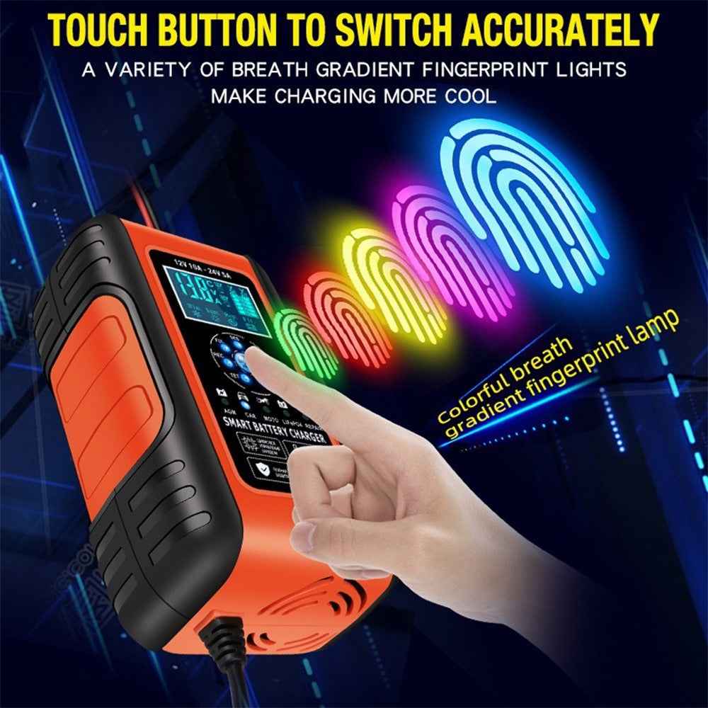 Fully-Automatic Smart Charger 12V/10A 24V/5A Battery MaintainerBattery Desulfator for Car Truck Motorcycle Lawn Mower Boat - EU Plug/Red