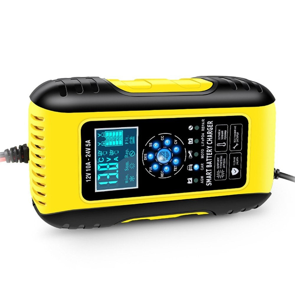 Fully-Automatic Smart Charger 12V/10A 24V/5A Battery MaintainerBattery Desulfator for Car Truck Motorcycle Lawn Mower Boat - EU Plug/Yellow