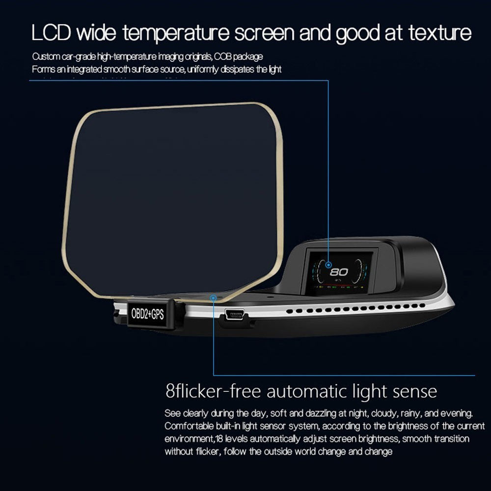 Car HUD Head Up Display Digital OBD2 GPS Interface Smart Speedometer with Over Speed Warning, Mileage Measurement, Time, Direction, Altitude
