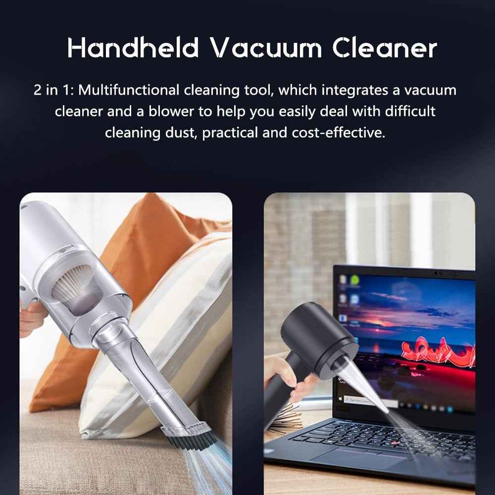 2 in 1 Car Cordless Vacuum Cleaner Air Blower 2000PA Home Office Mini Handheld Dust Remover Deduster - Black