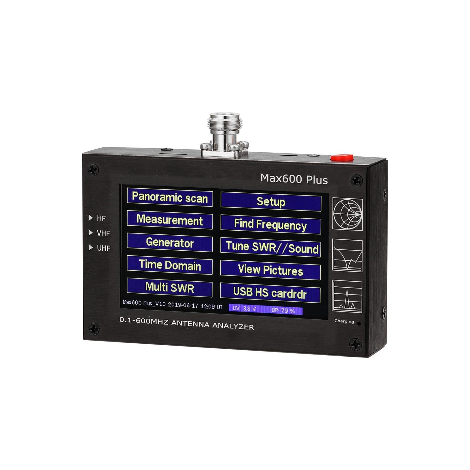 Max600 Plus HF VHF UHF Antenna Analyzer 0.1-600MHz with 4.3"