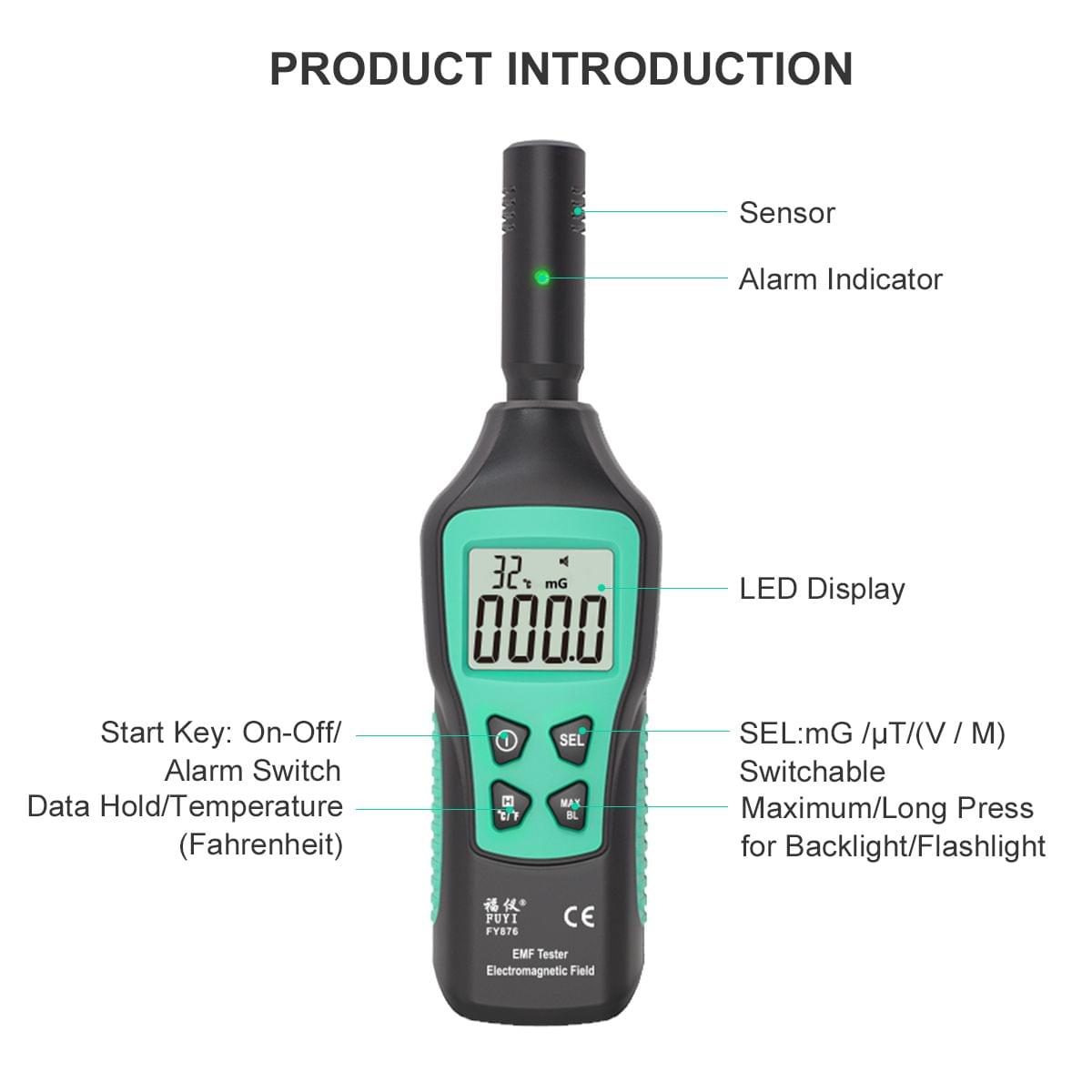 FUYI EMF Meter Electromagnetic Radiation Detector Household