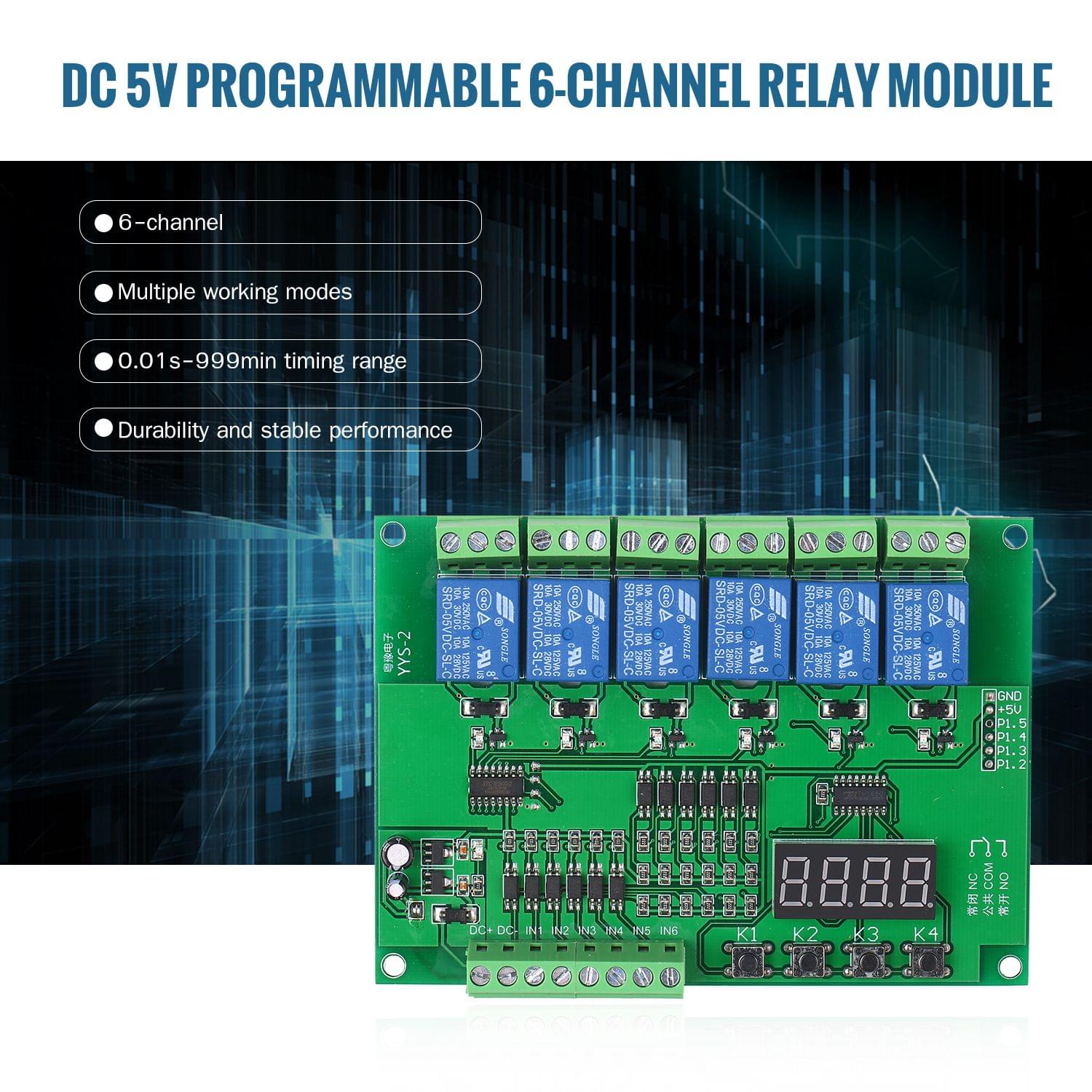 DC 5V Programmable 6-Channel Relay Module Timing Cycle Time - DC 5V