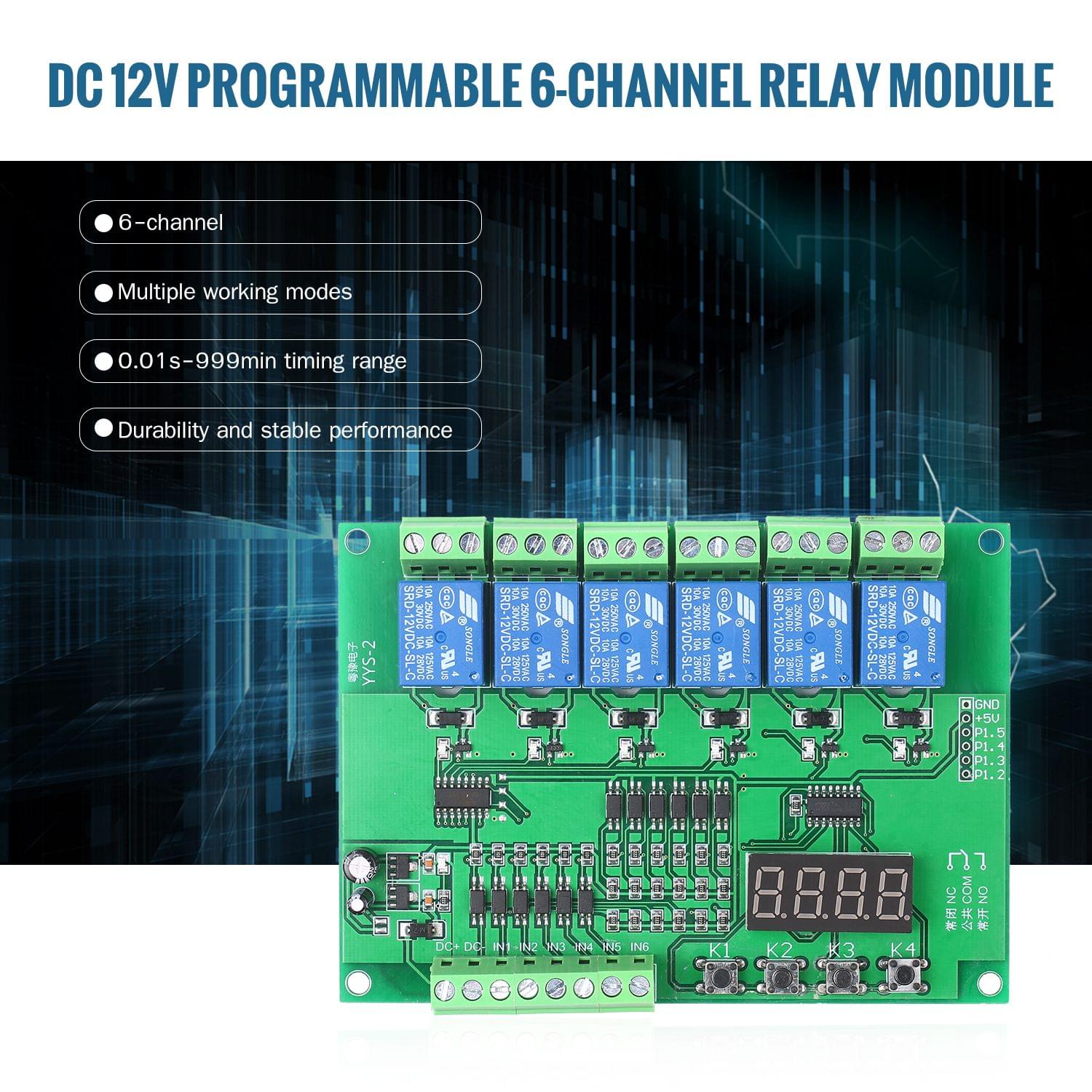 DC 12V Programmable 6-Channel Relay Module Timing Cycle Time - DC 12V