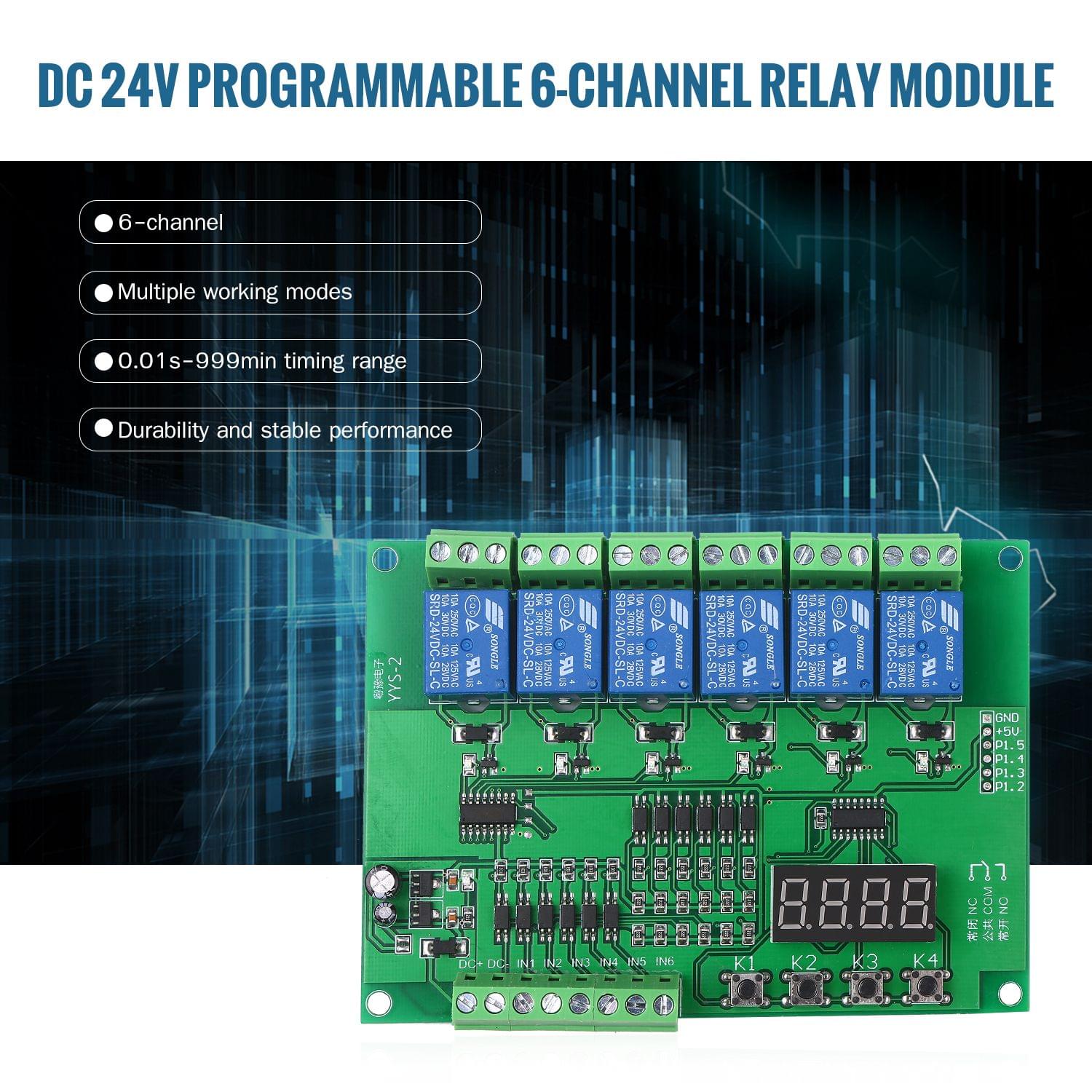 DC 24V Programmable 6-Channel Relay Module Timing Cycle Time - DC 24V