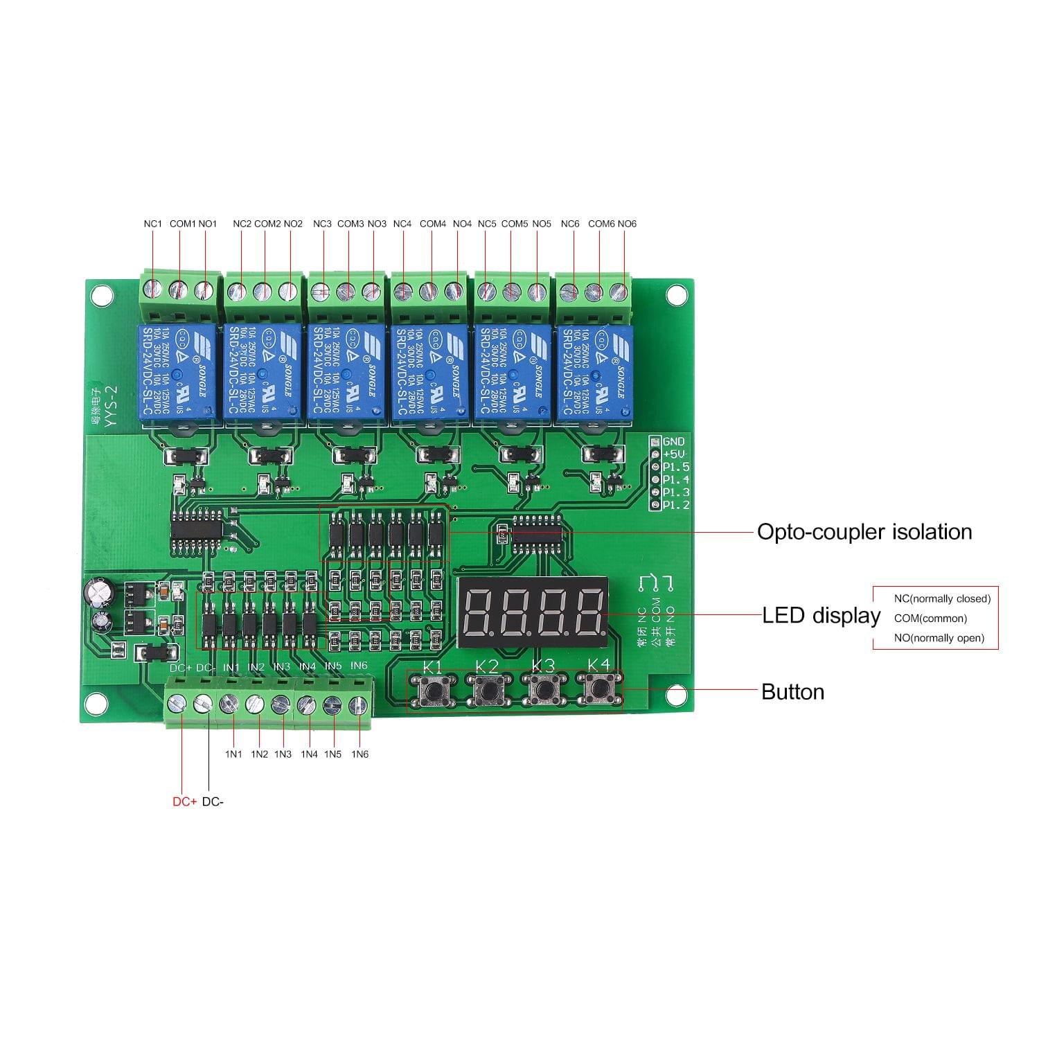 DC 24V Programmable 6-Channel Relay Module Timing Cycle Time - DC 24V