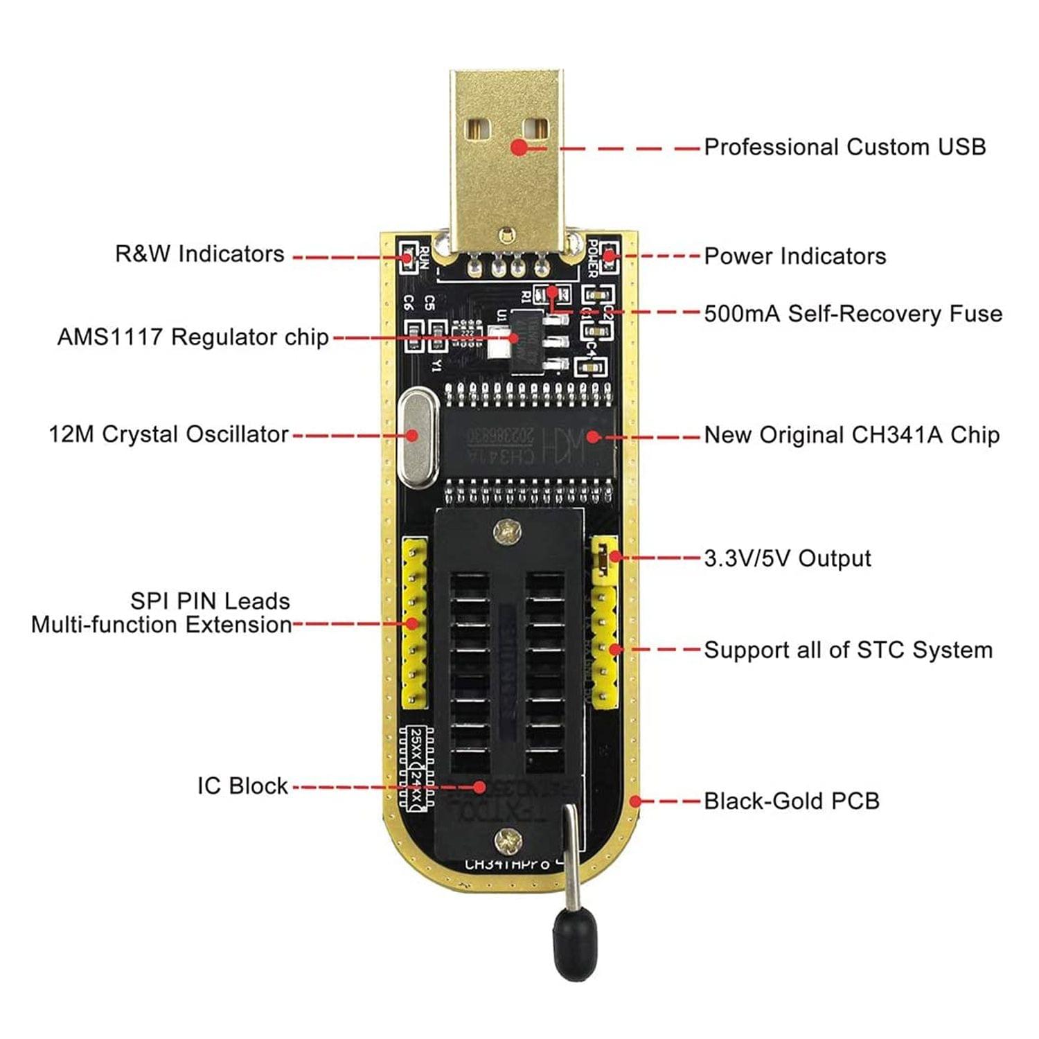 CH341A USB Programmer EEPROM BIOS Flasher Programmable Logic - CH341A and SOP8 Clip