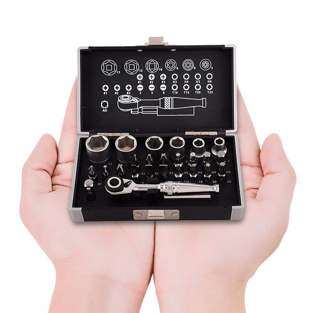 26pcs 1/4 DR Mini Ratchet Wrench Combination Tool Set