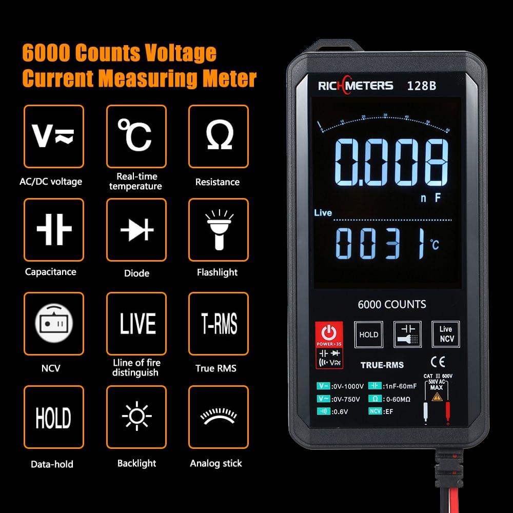 Richmeters Digital Multimeter 6000 Counts True-RMS Auto - 128B