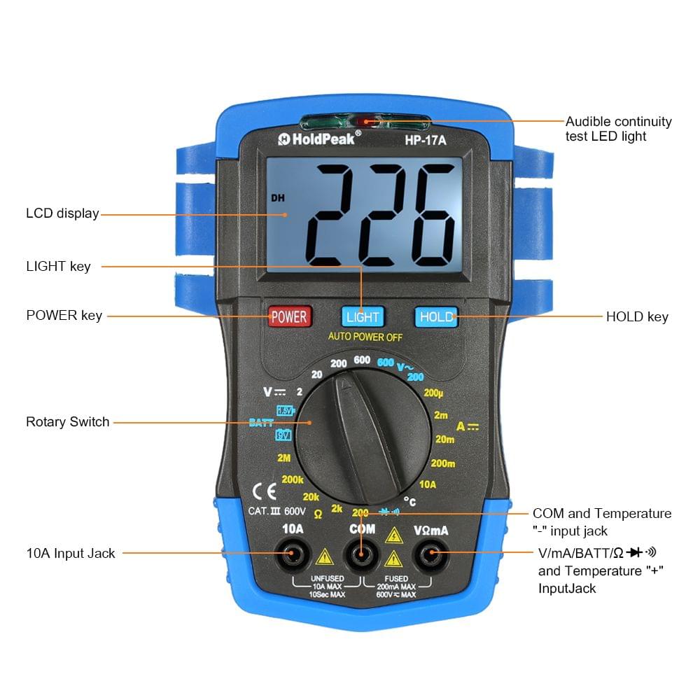 HoldPeak Backlight LCD Display Digital Multimeter DC/AC