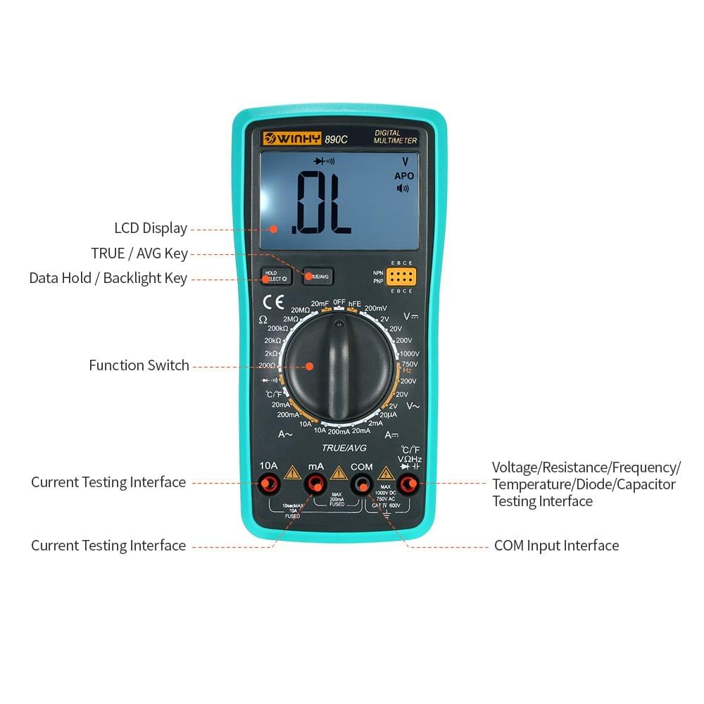 Multi-functional Handheld LCD Digital True RMS Multimeter