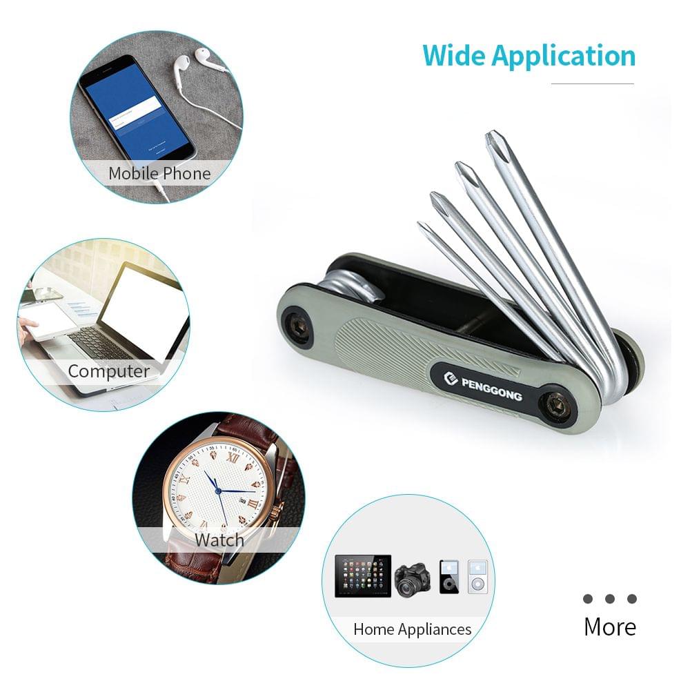 8PCS Folding Hex Screwdriver Screw Wrench - Grey(Slotted&Phillips)