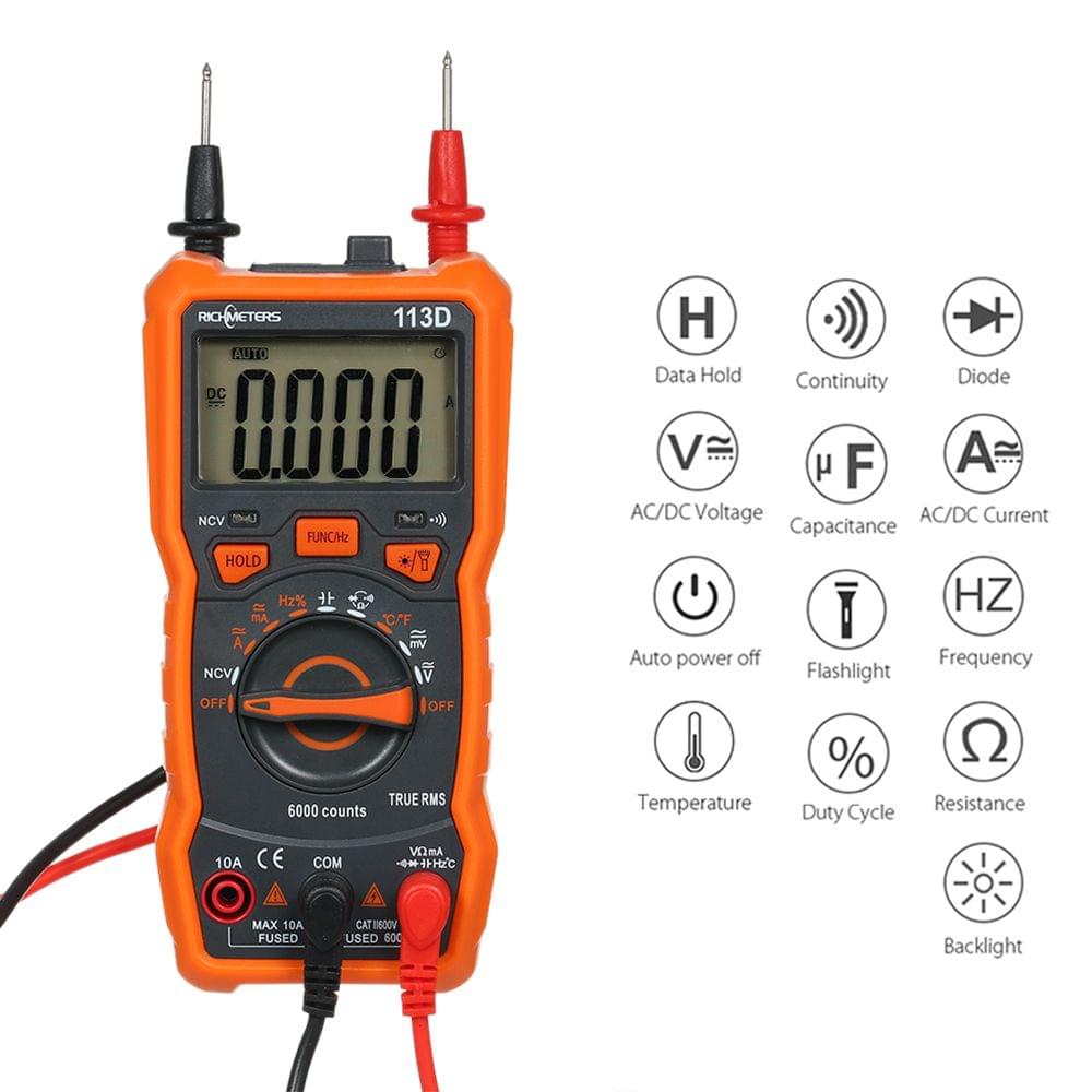 Richmeters RM113D NCV Digital Multimeter 6000 Counts Auto