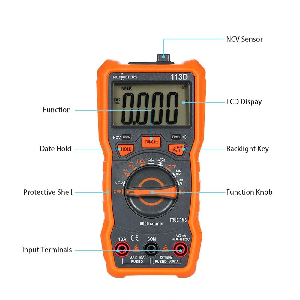 Richmeters RM113D NCV Digital Multimeter 6000 Counts Auto