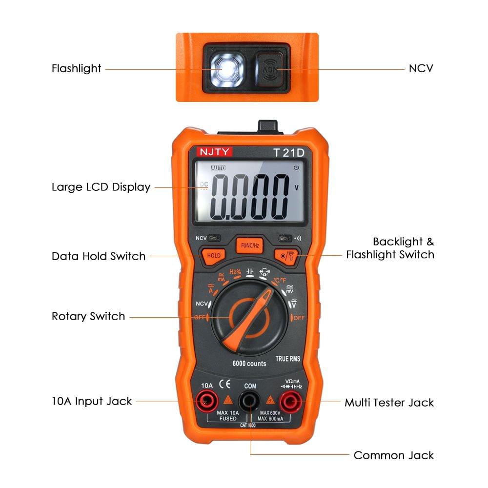 NJTY Mini Digital Multimeter 6000 Counts Multi-functional
