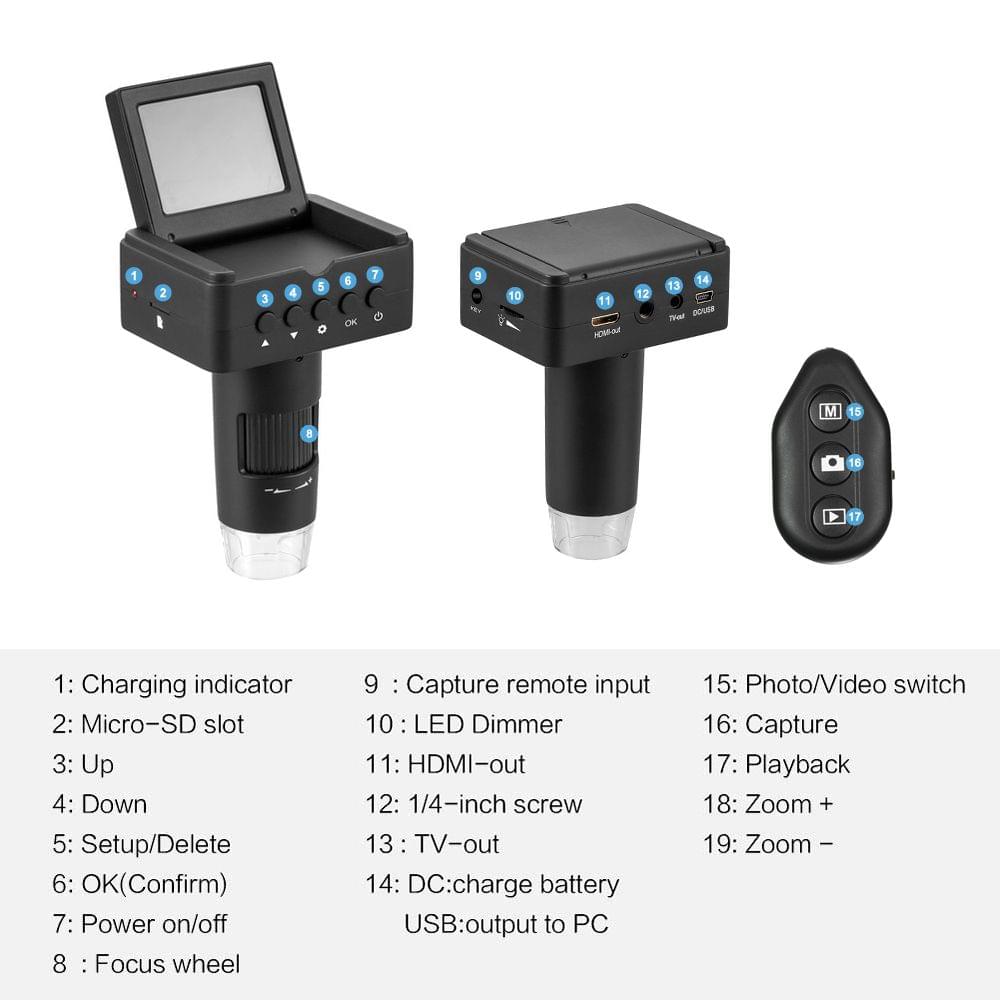 10X-220X Digital Microscope 2.4" LCD 1080P Full HDMI - EU Plug