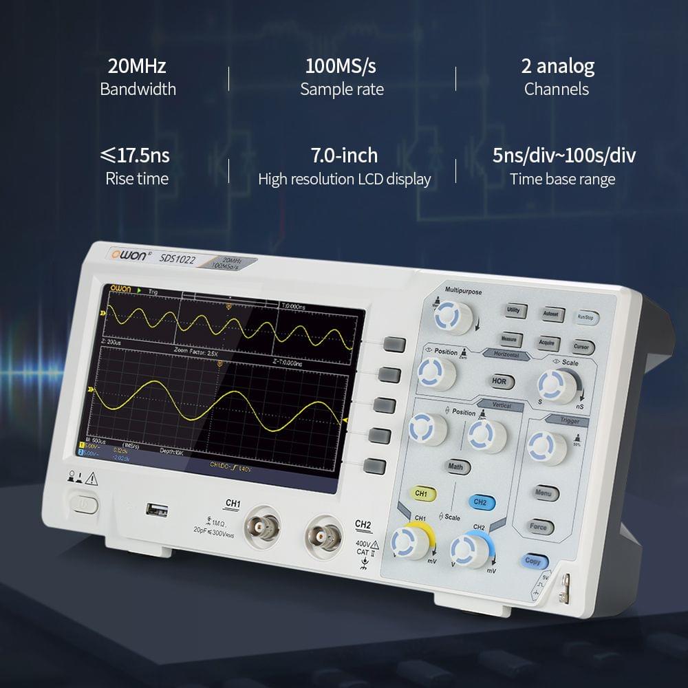 Owon SDS1022 Oscilloscope Oscillometer Digital Storage - UK Plug