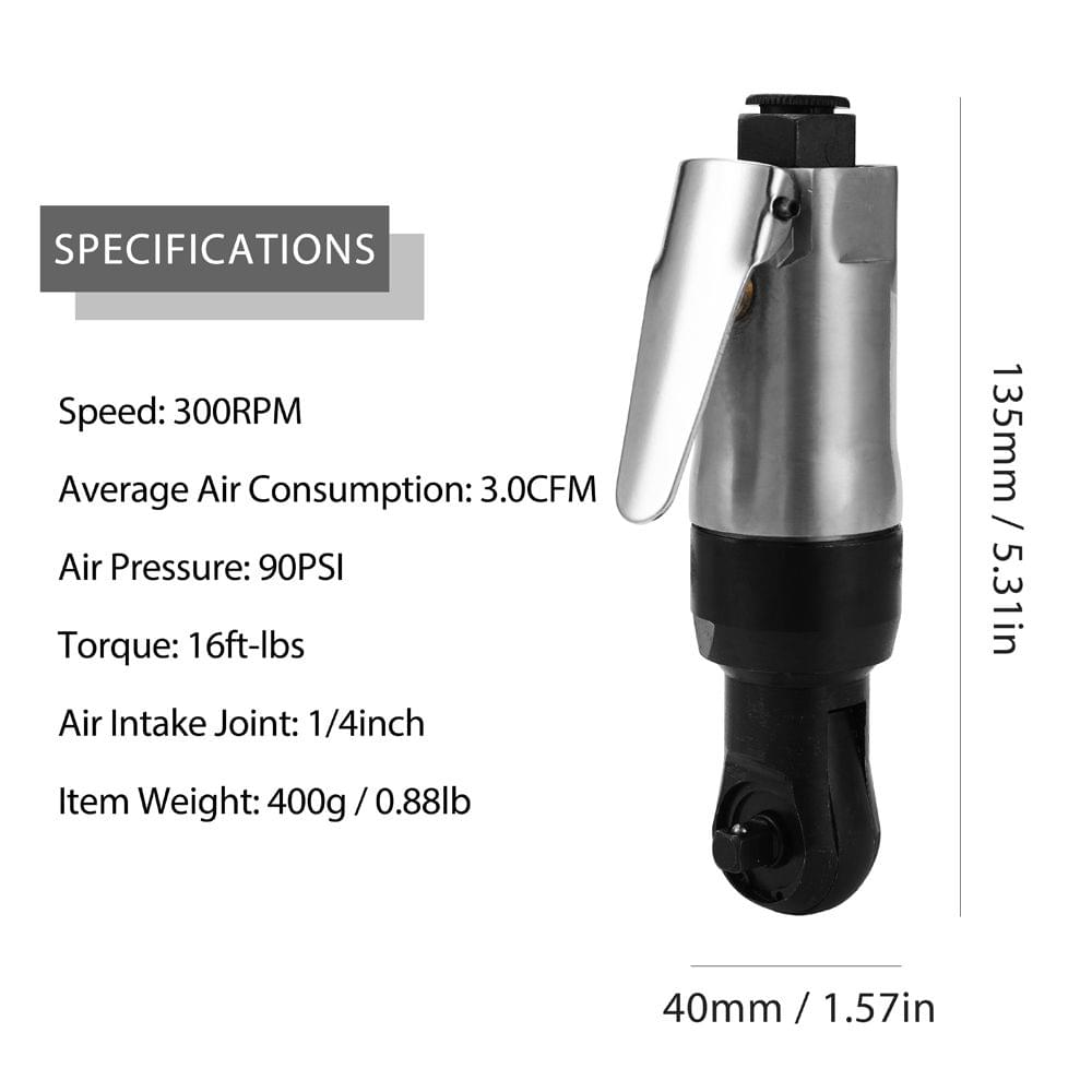 1/4" Mini Straight Shank Pneumatic Ratchet 300rmp Polished