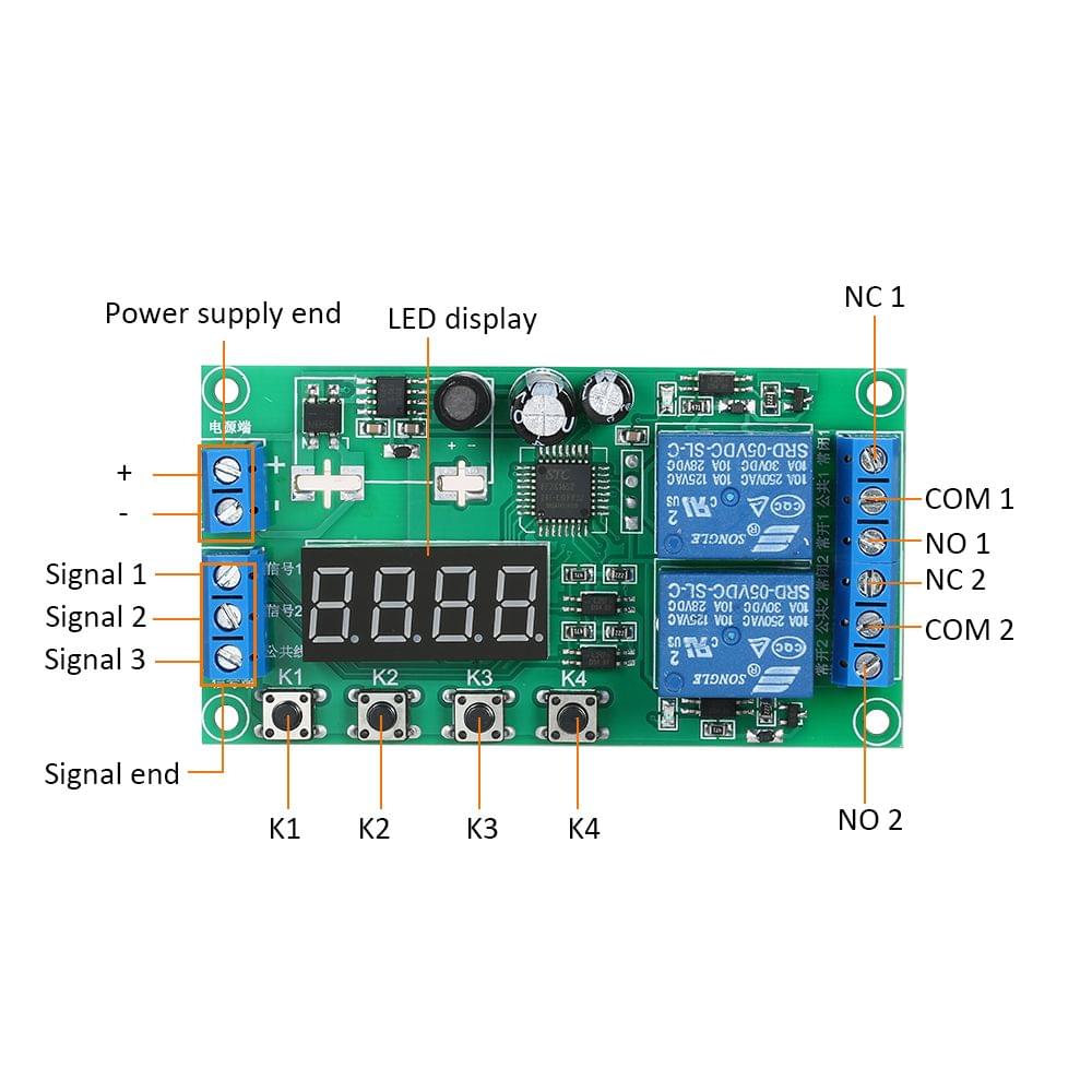 2 Channel Timer Delay Relay Module DC 7~30V LED Display - DC 7 to 30V