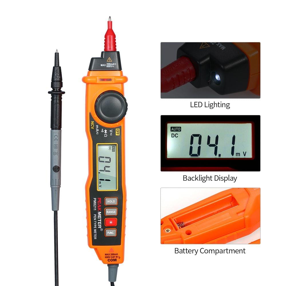 PEAKMETER Handheld Multimeter Backlight LCD Display Pen Type