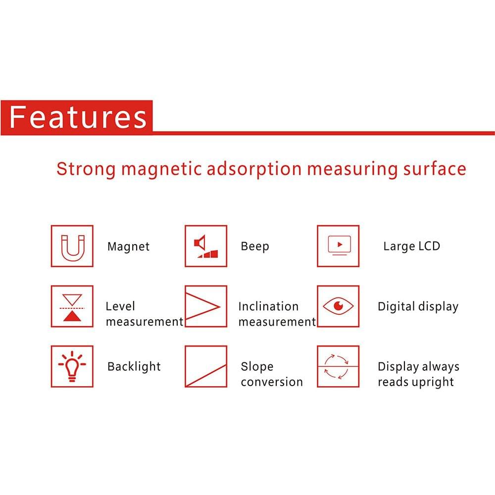 GemRed IP67 Digital Protractor Level Torpedo Level 360? LED