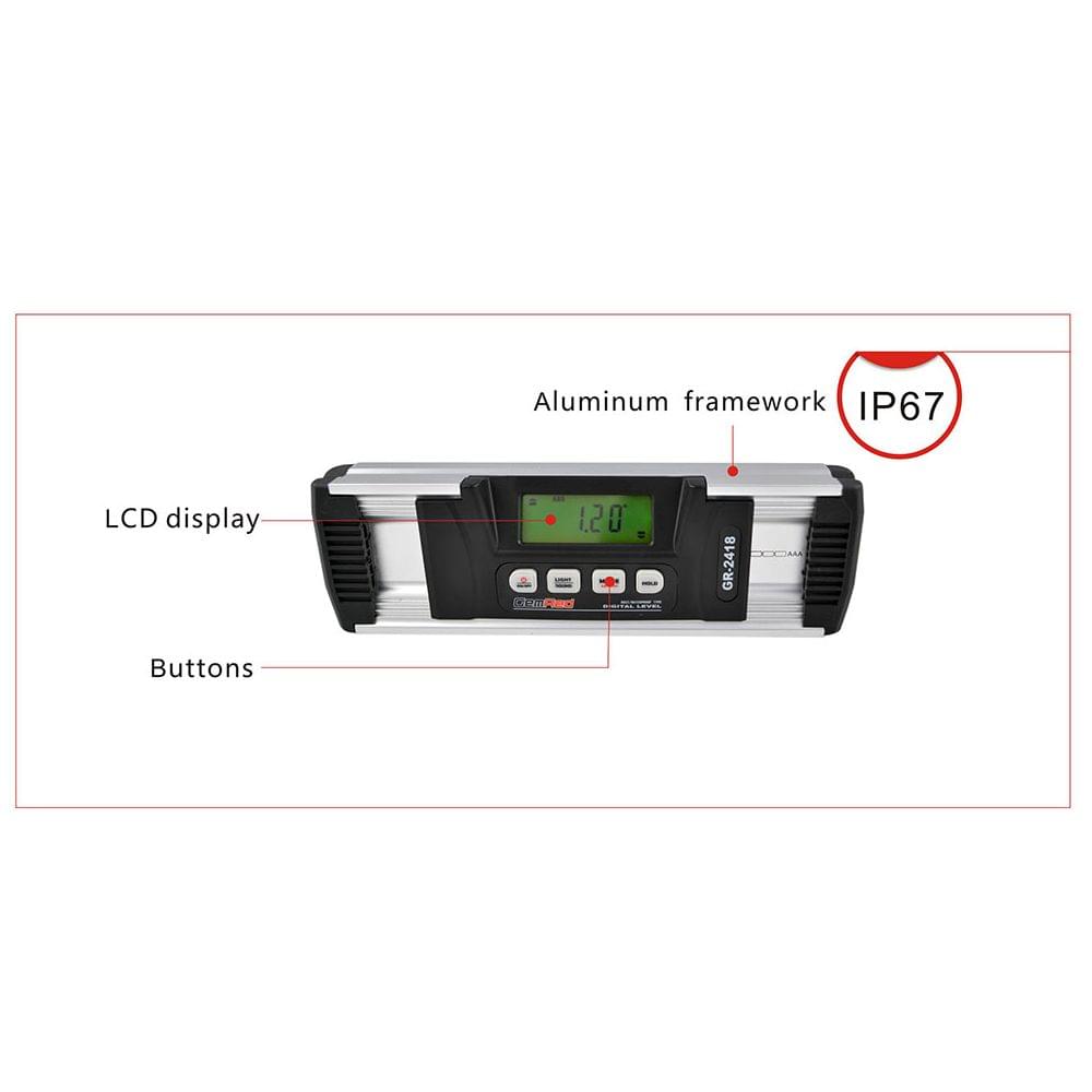 GemRed IP67 Digital Protractor Level Torpedo Level 360? LED