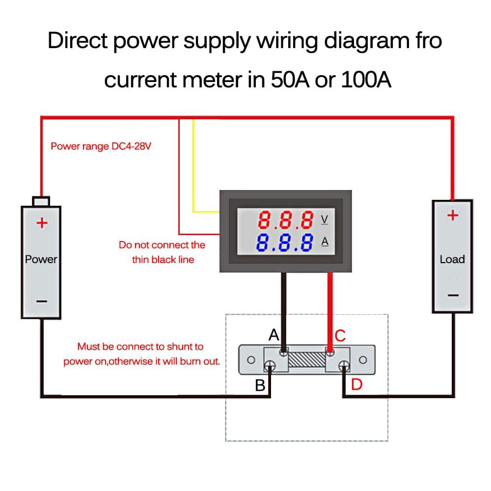 0.28" LED Voltmeter Ammeter 100V 50A Digital Multimeter - 50A