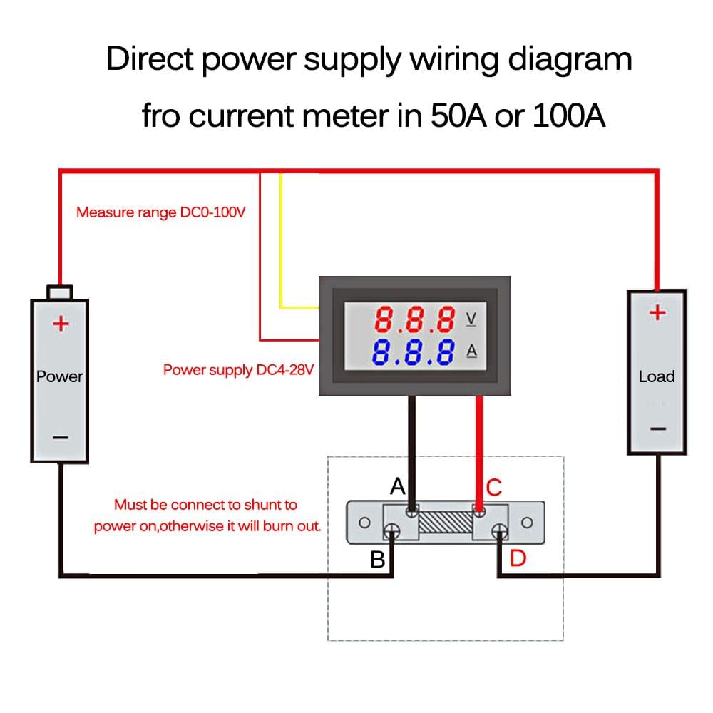 0.28" LED Voltmeter Ammeter 100V 50A Digital Multimeter - 50A