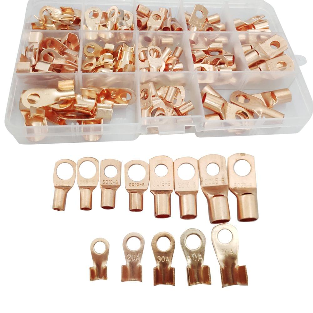 130Pcs/Box Copper Cable Lugs Heavy Duty Wire Lugs Terminal - 130pcs