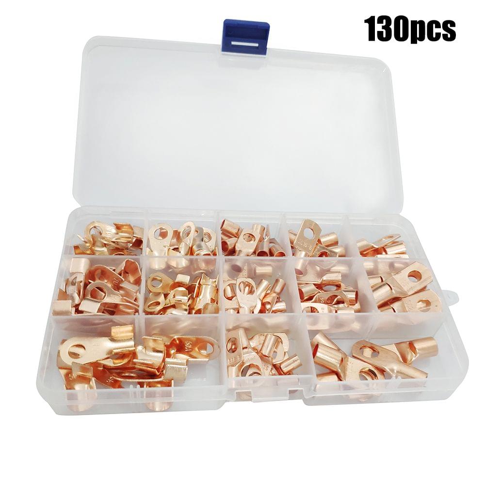 130Pcs/Box Copper Cable Lugs Heavy Duty Wire Lugs Terminal - 130pcs