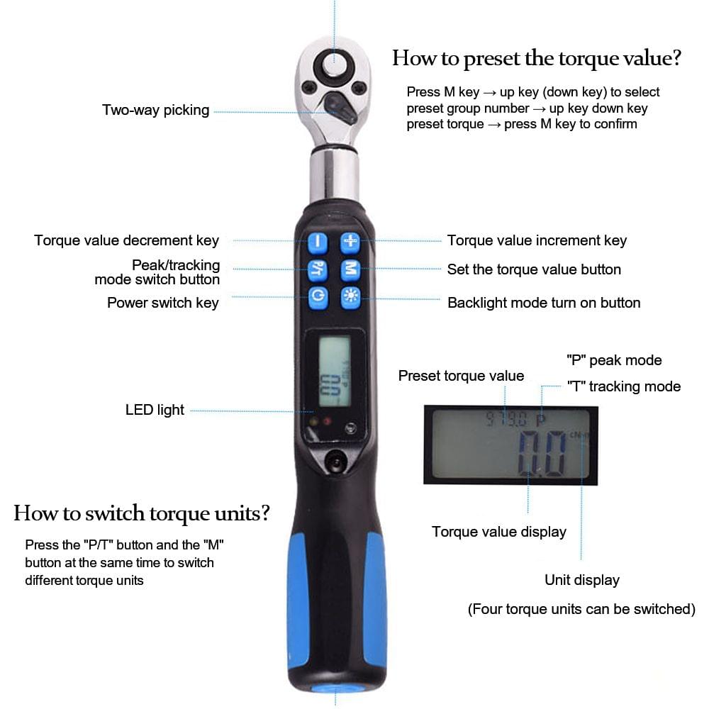 1/4" DR Portable Handheld Digital Display Backlight Torque - 3