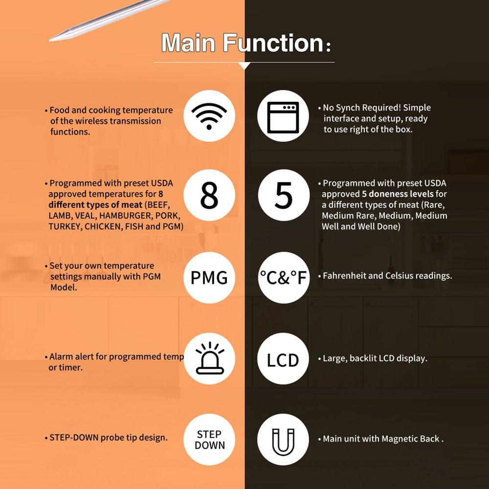 FanJu FJ2245 Digital Cooking Grill Thermometer with Wireless