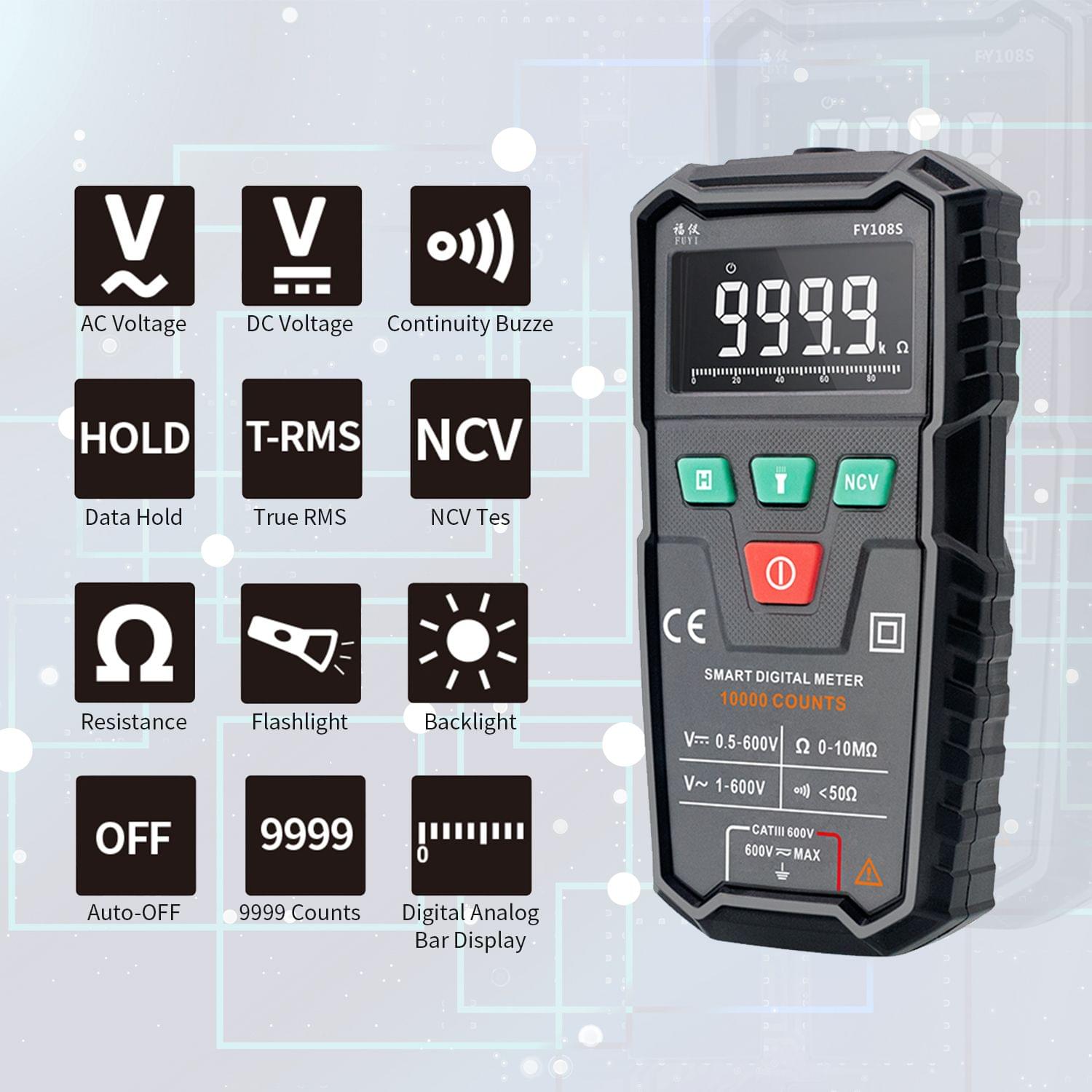 FUYI FY108S 9999 Counts True RMS Digital Multimeter Palm