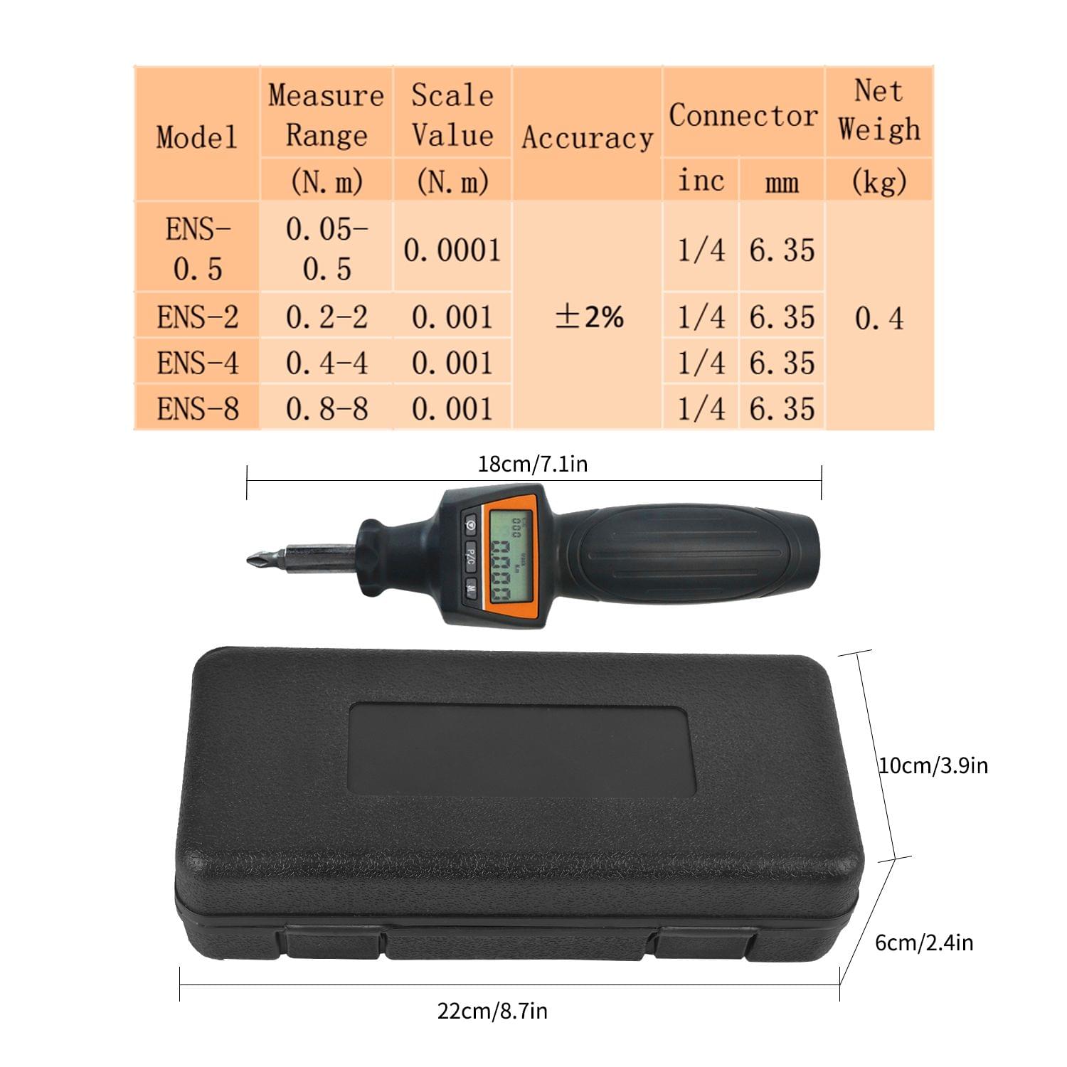 ENS-8 1/4" Mini Digital Torque Screwdriver with Buzzer and - ENS-8