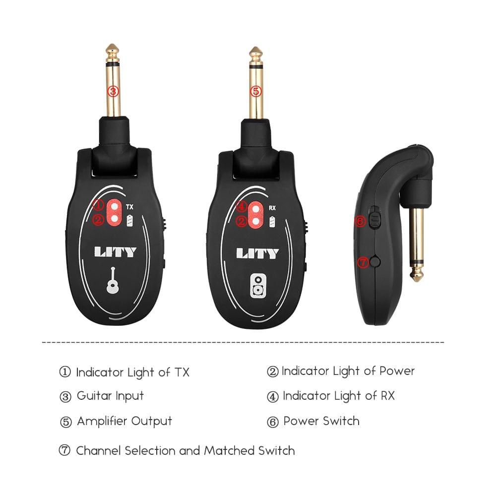 Portable UHF Wireless Guitar Transmitter and Receiver Set
