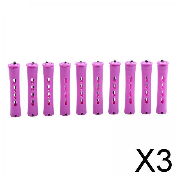 3x10 Pieces Cold Wave Rods with Rubber Bands and Cover Plum Red Hair Perm Rods