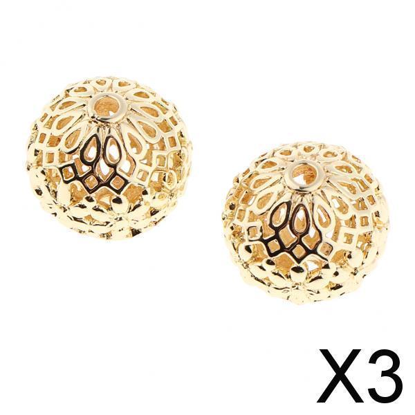 3x2x Gold Plated Hollow Filigree Spacer Loose Beads Jewelry Findings 14MM
