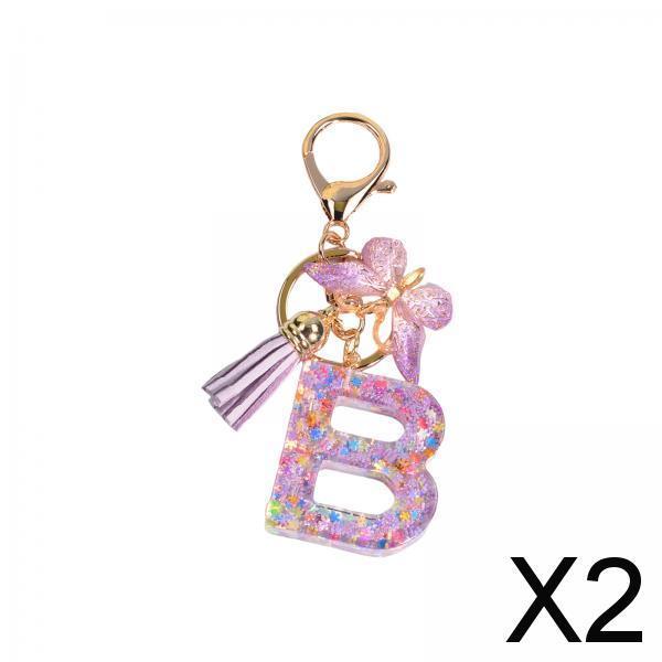 2xResin Keychain Ornaments Girls Women Gifts English Alphabet Keyring Keychain B