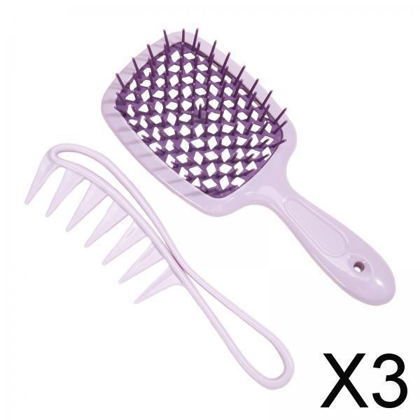 3x2x Hair Brush Set Paddle Hair Brush for Synthetic Hair Extensions Wigs Women Purple