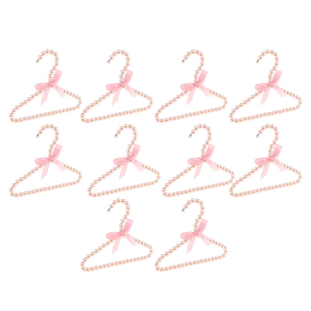 10Pcs 20cm Pearl Beaded Kids Clothes Hanger Coat Dress Pant Hook Holder Pink