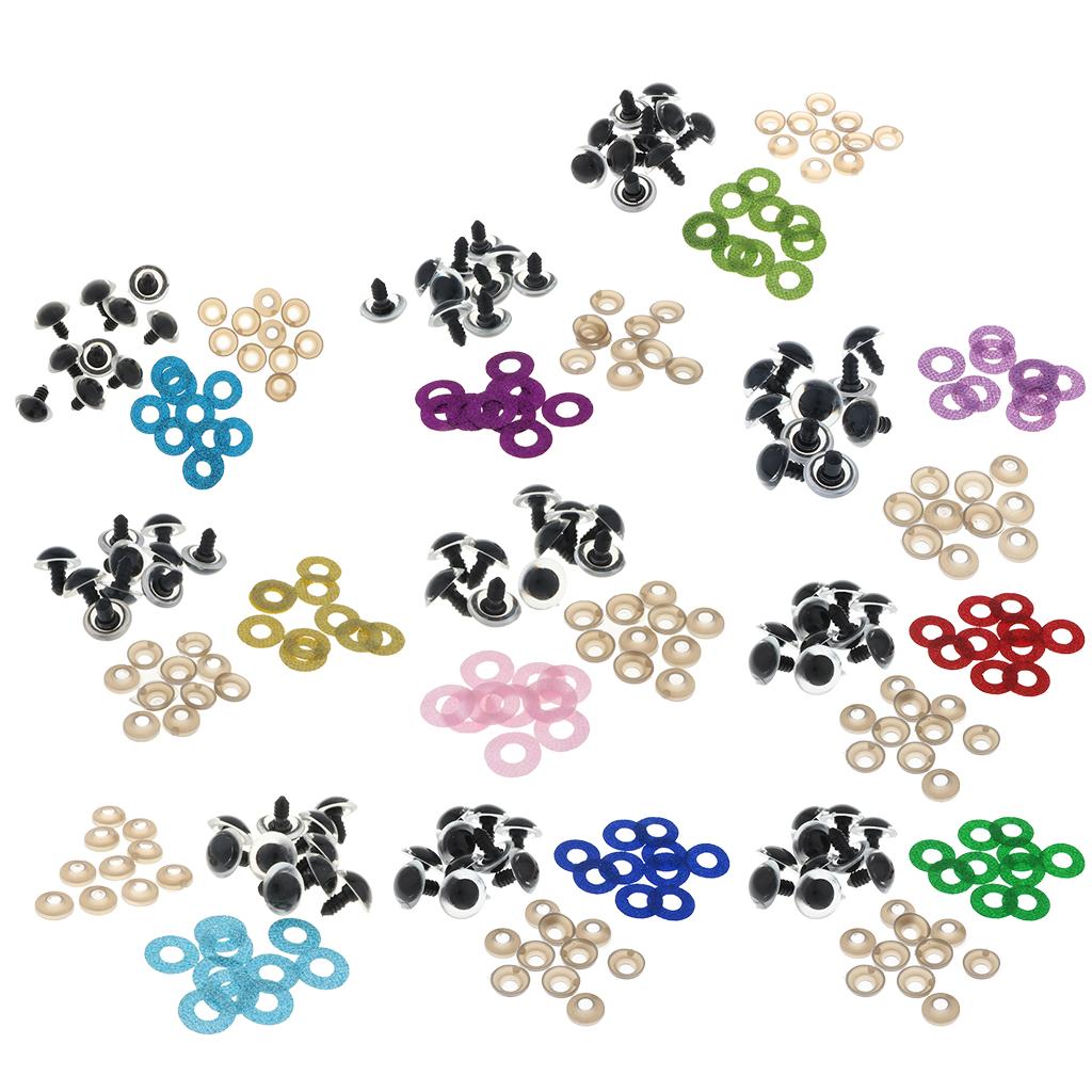 100pcs 10 colors Plastic Safety Toy Eyes + Glitter Nonwovens + Washer 18mm