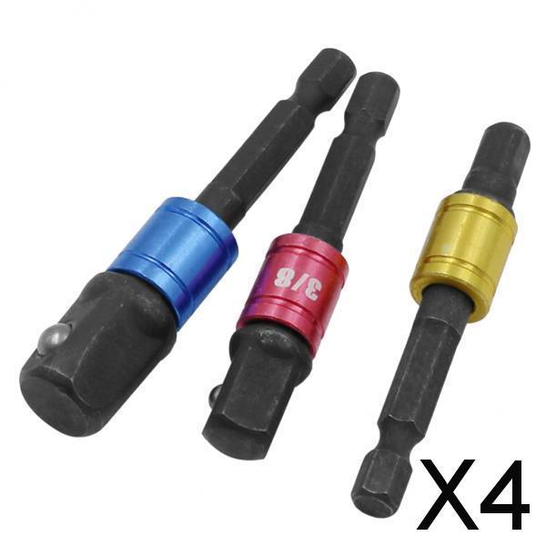 4xSet of 3 1/2 3/8" 1/4" Drill Bit Driver Extension Adapter Socket Black"