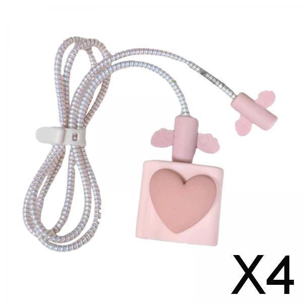4xCharging Cable Protector Case Cable Accessories Charging Cord Protector Pink