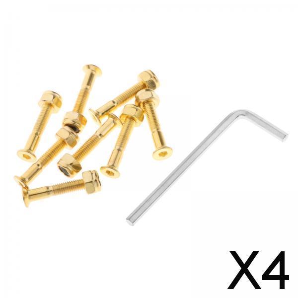 4x8x Longboard Skateboard Wheel Repair Hardware Screws with Wrench 1'' Golden